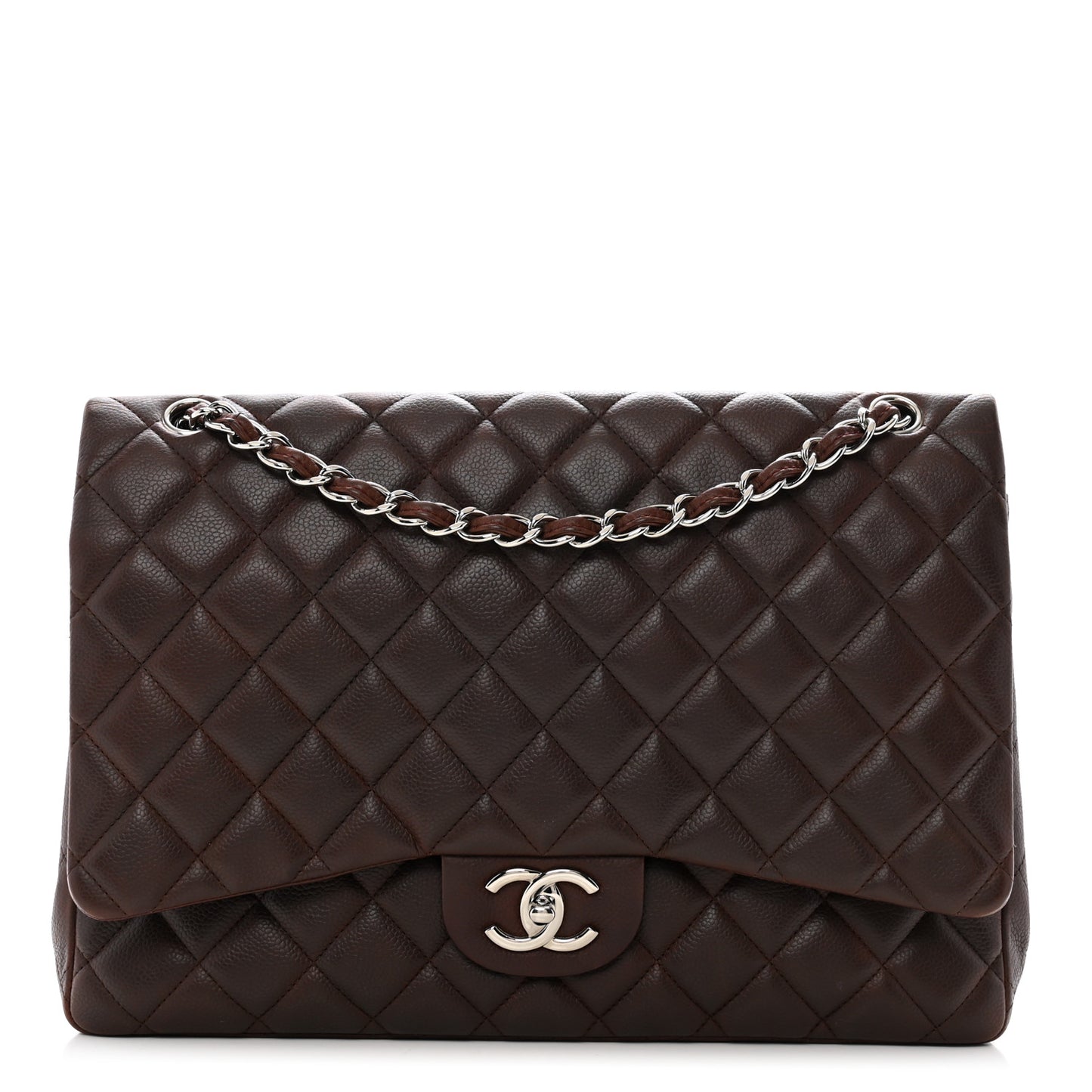 Caviar Quilted Maxi Double Flap Brown