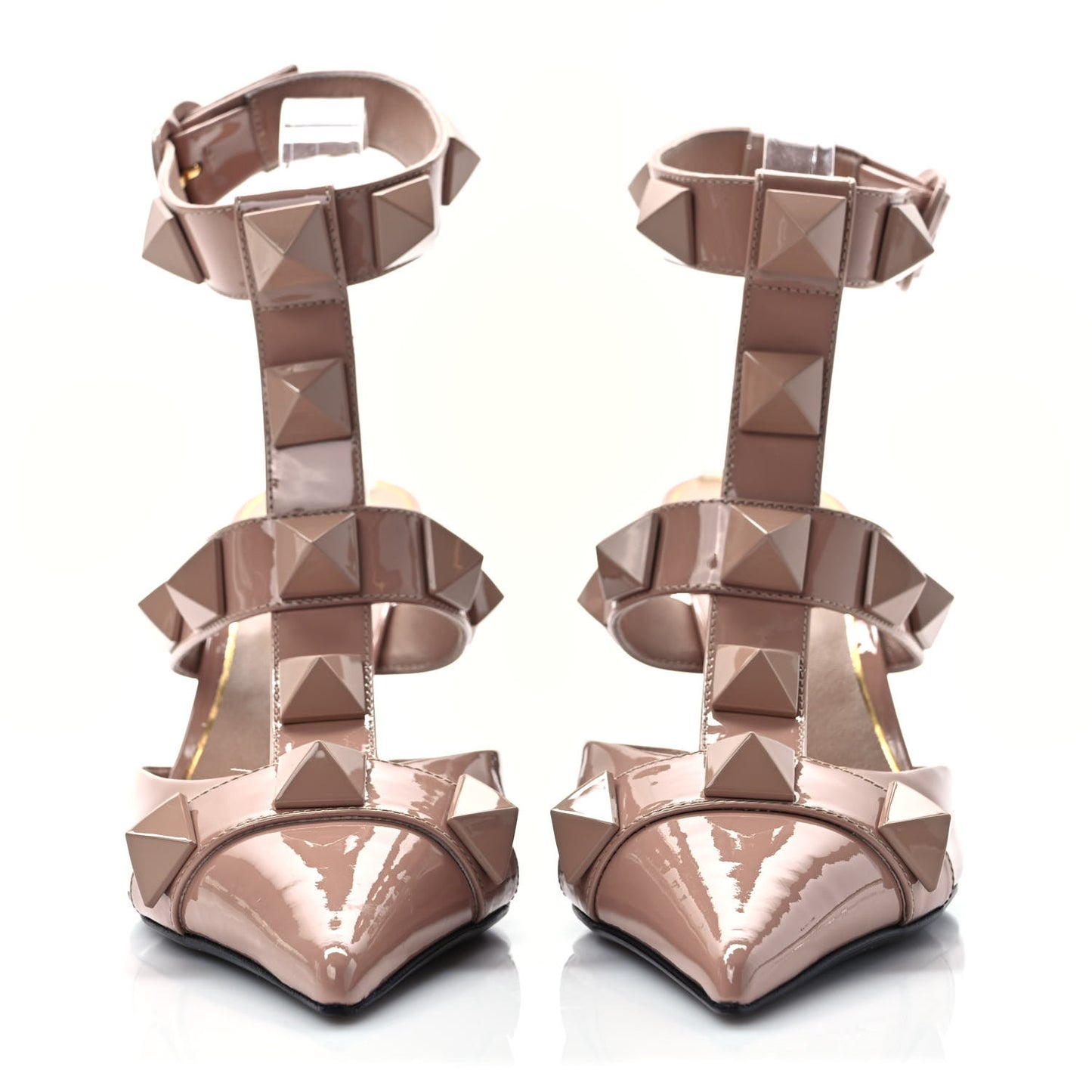 Patent Enamel Monochrome Roman Stud Ankle Strap 80mm Pumps 39.5 Rose Cannelle