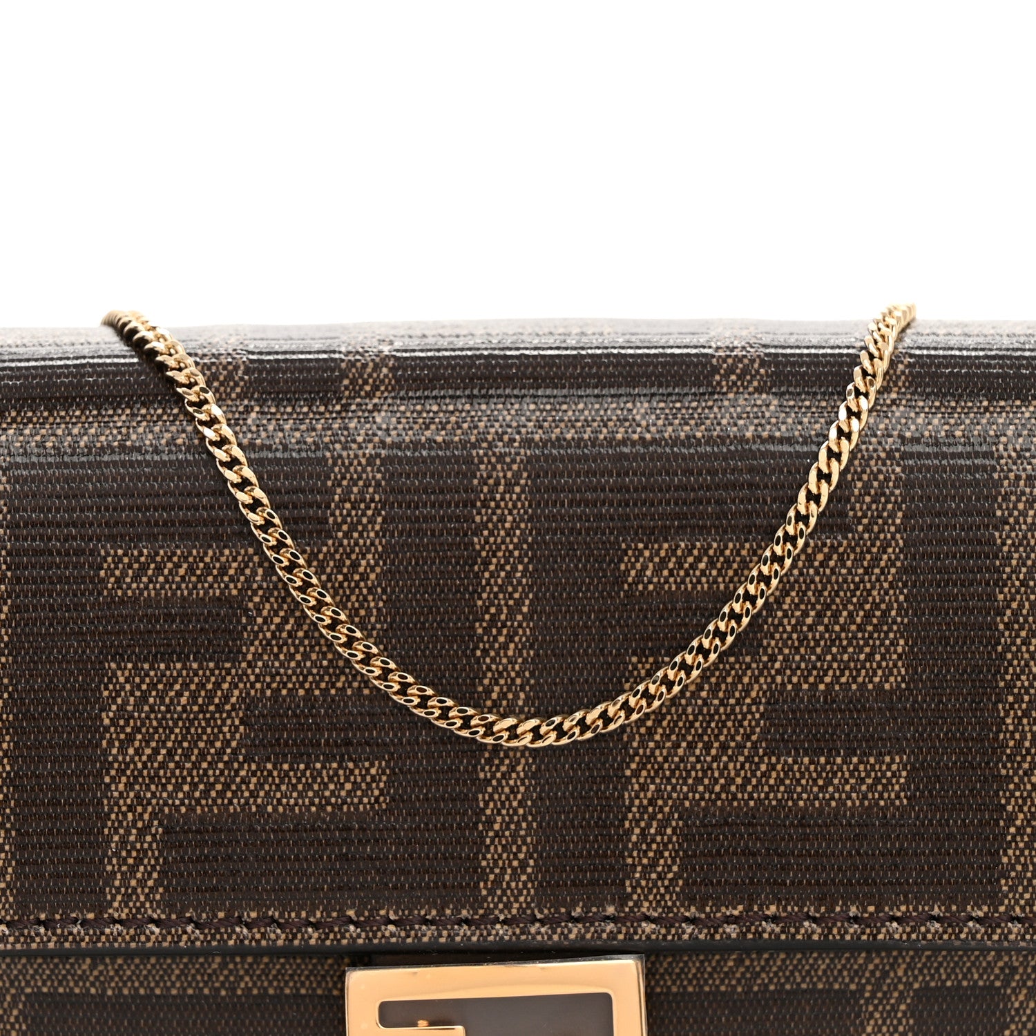 Fendi Glazed Fabric FF 1974 Nano Baguette Charm Mogano Panna 6 of 9