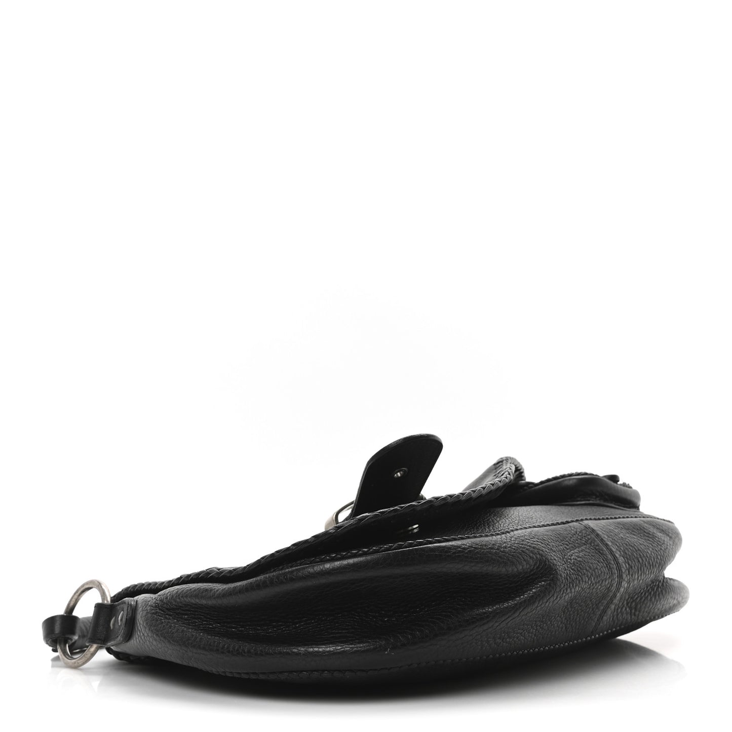 Pebbled Calfkskin Braided Medium Gaucho Double Saddle Bag Black