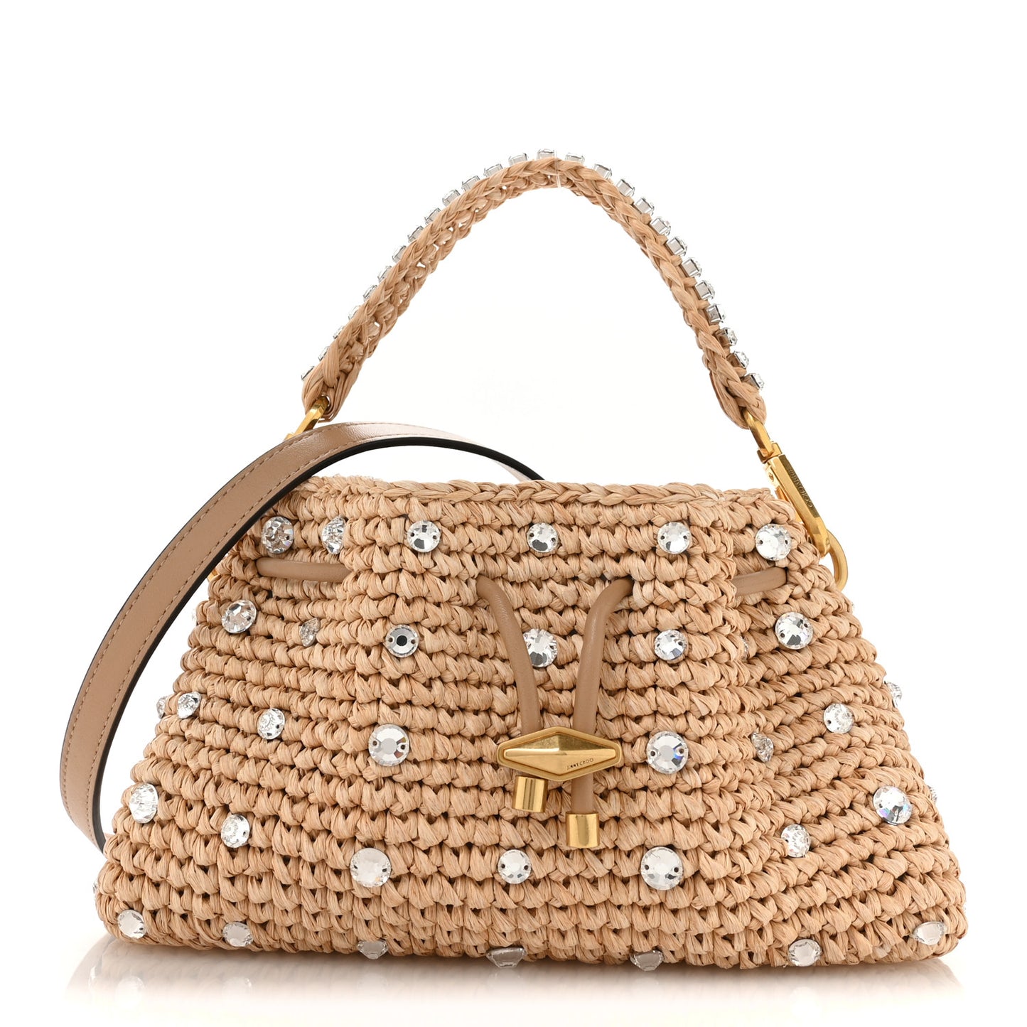 Raffia Woven Crystal Small Cinch Bag Natural