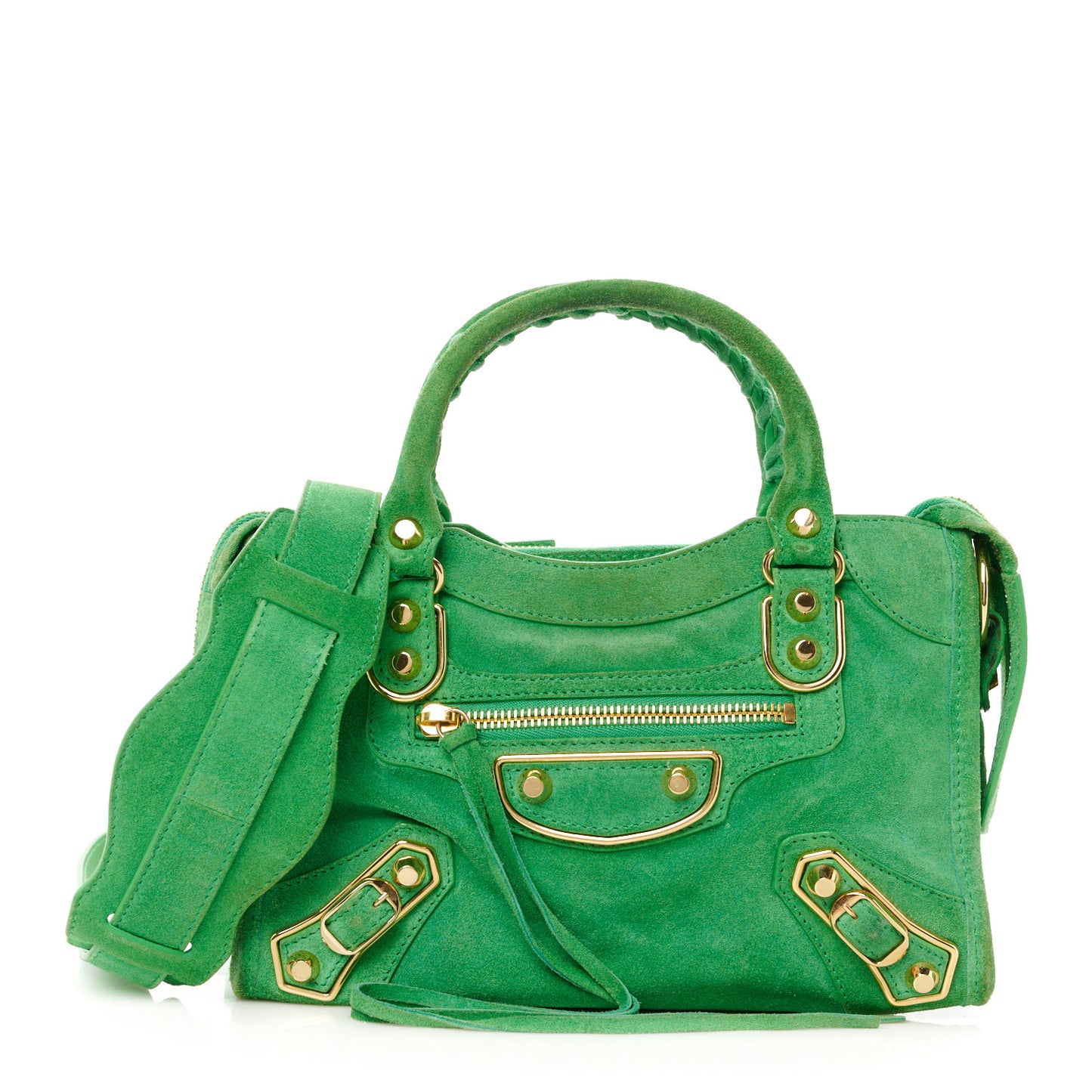 Baby Daim Suede Gold Metallic Edge Hardware Mini City Vert Fluo