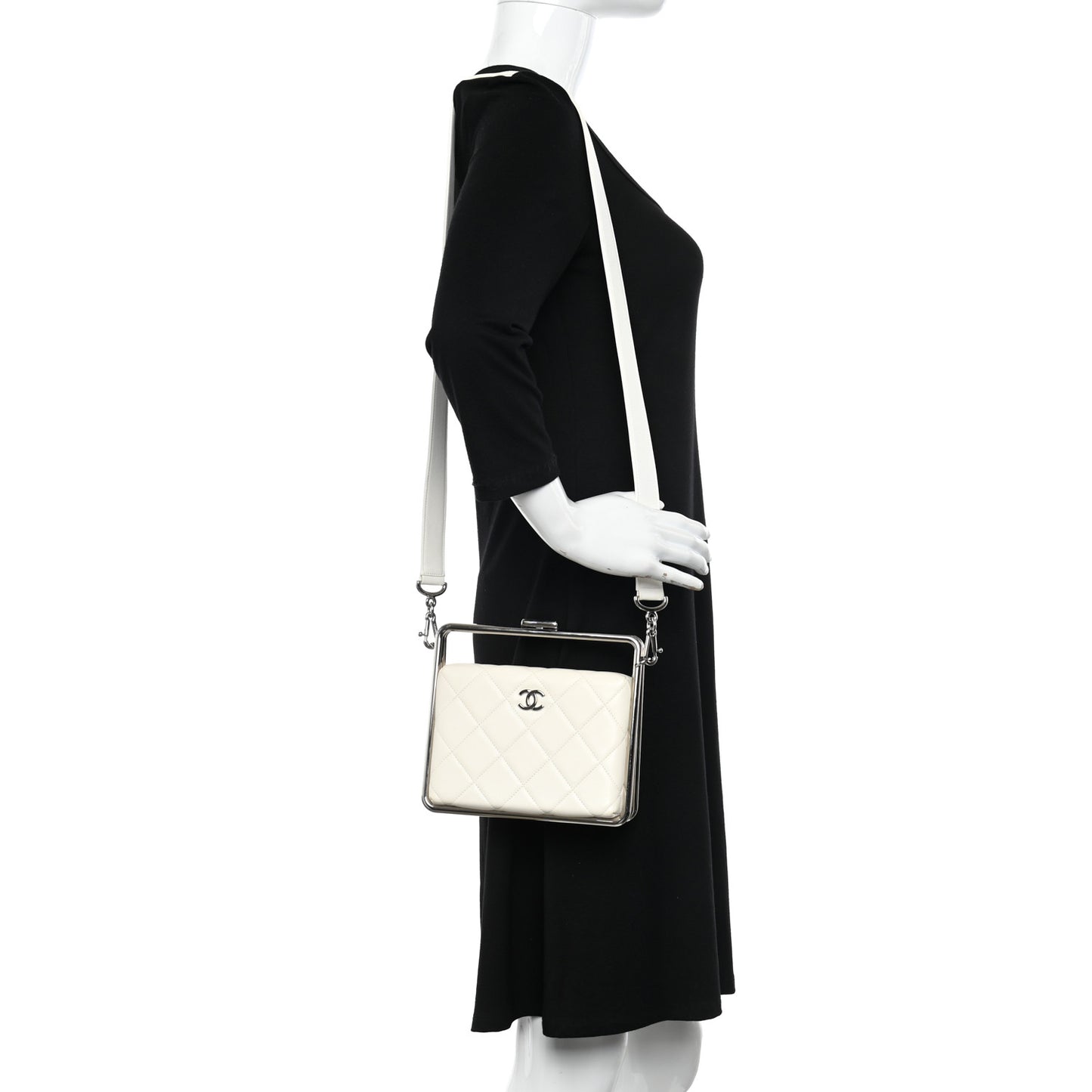 Quilted Lambskin Metal Bar Clutch Bag White