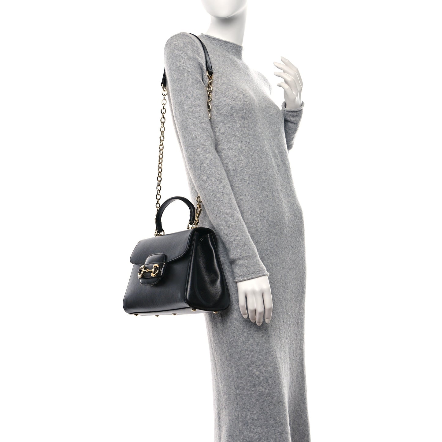 Textured Calfskin Medium Horsebit 1955 Top Handle Bag Black