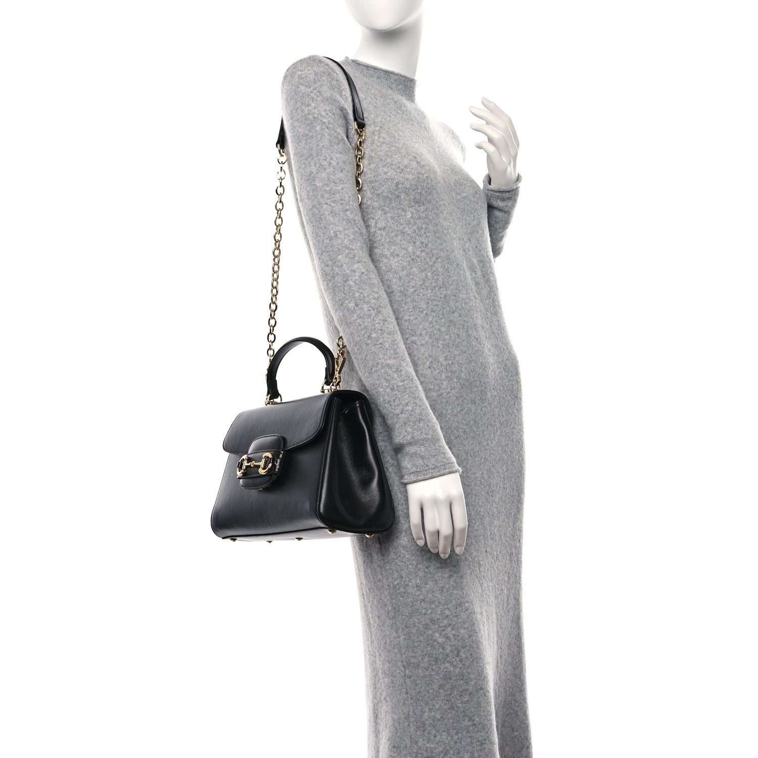 Gucci Textured Calfskin Medium Horsebit 1955 Top Handle Bag Black 2 of 8
