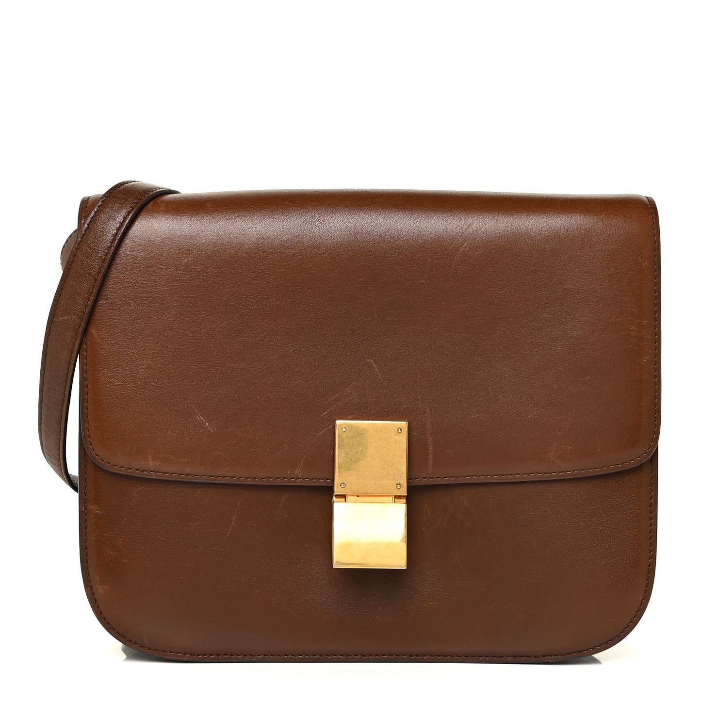 Box Calfskin Medium Classic Box Flap Bag Havana
