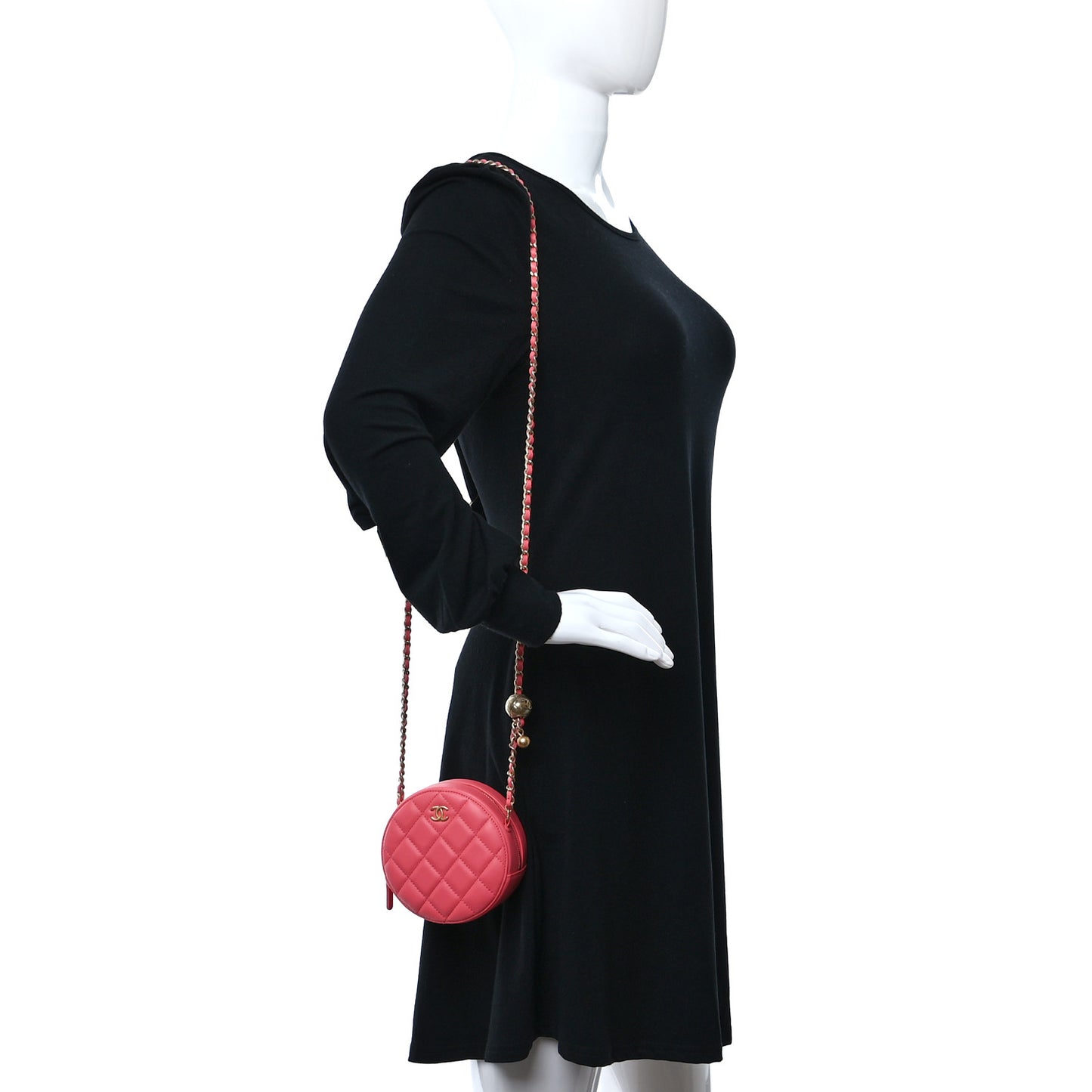 Lambskin Quilted Round Pearl Crush Clutch With Chain Pink