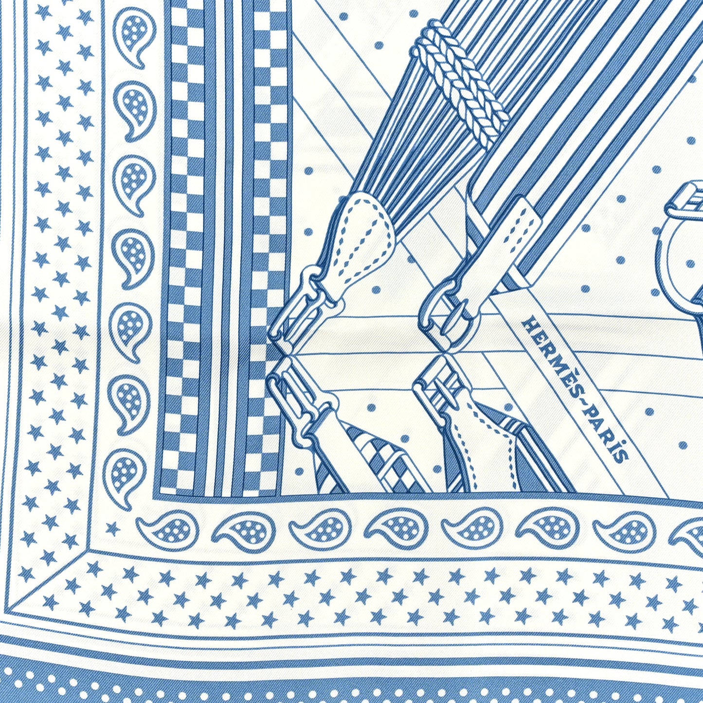 Silk Sangles En ZigZag Bandana Scarf 55 Bleu Jean White