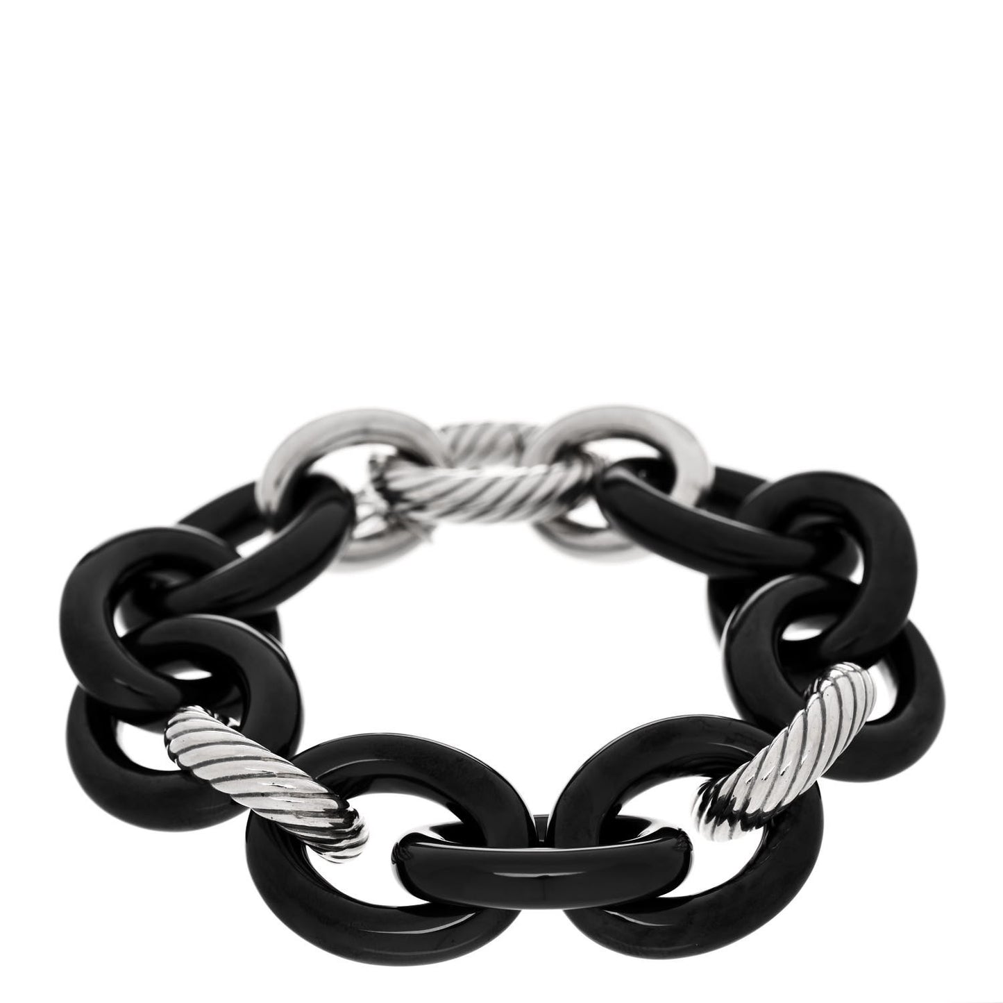 Sterling Silver Black Ceramic 18mm Extra Large Oval Link Bracelet