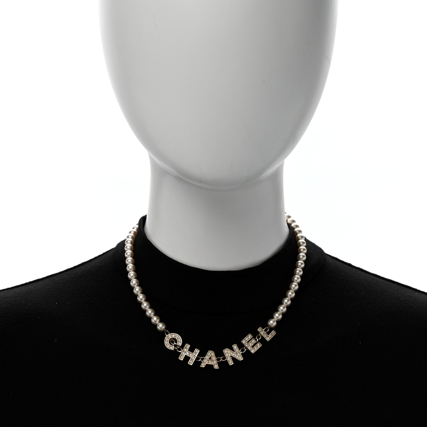 Pearl Crystal CC Logo Short Necklace Gold