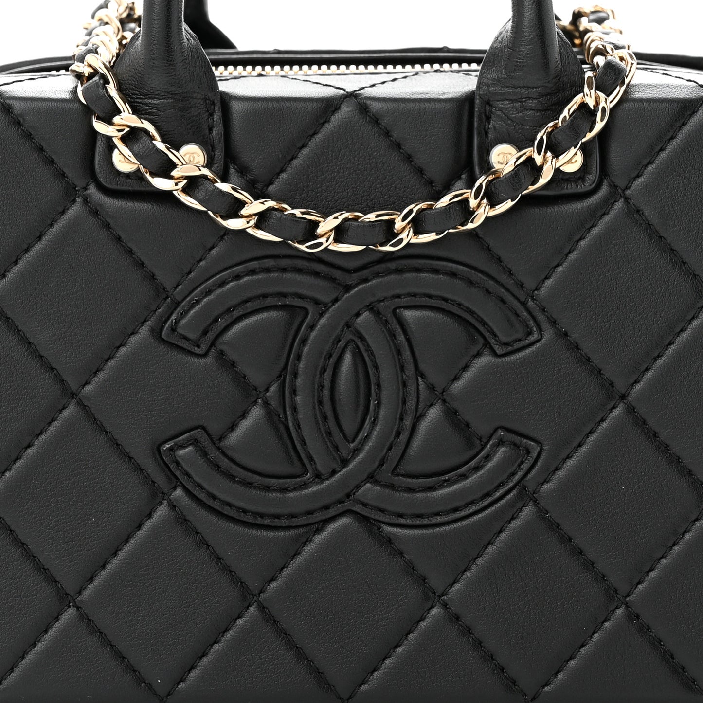 Calfskin Quilted Small Studded Square Vanity Case Black