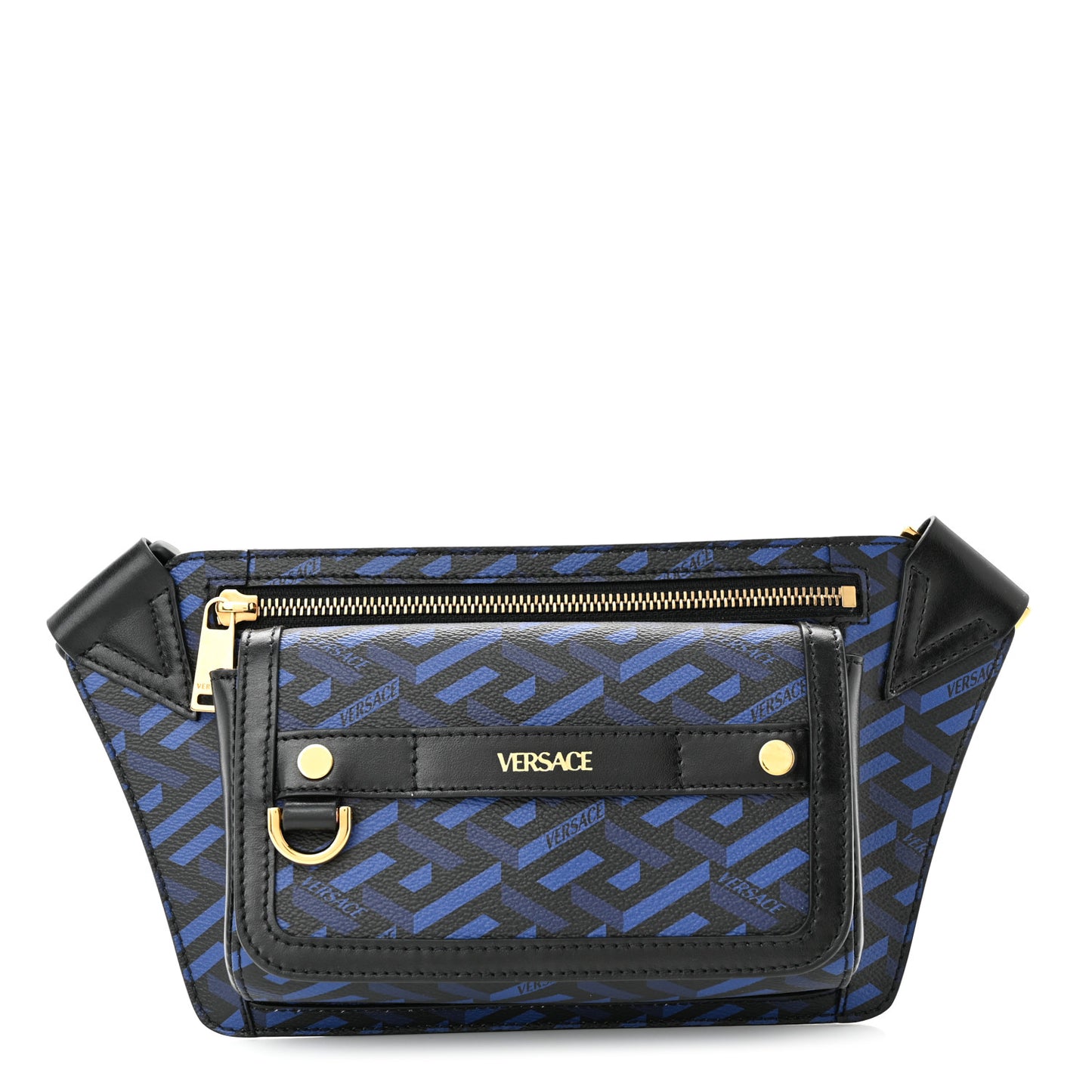 Coated Canvas La Greca Signature Bum Bag Black Blue