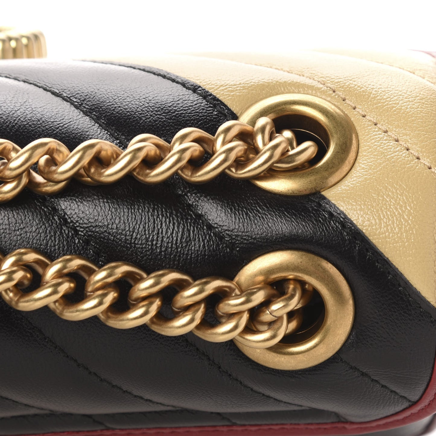 Vintage Effect Calfskin Matelasse Diagonal Striped Small Torchon GG Marmont Shoulder Bag Black Beige