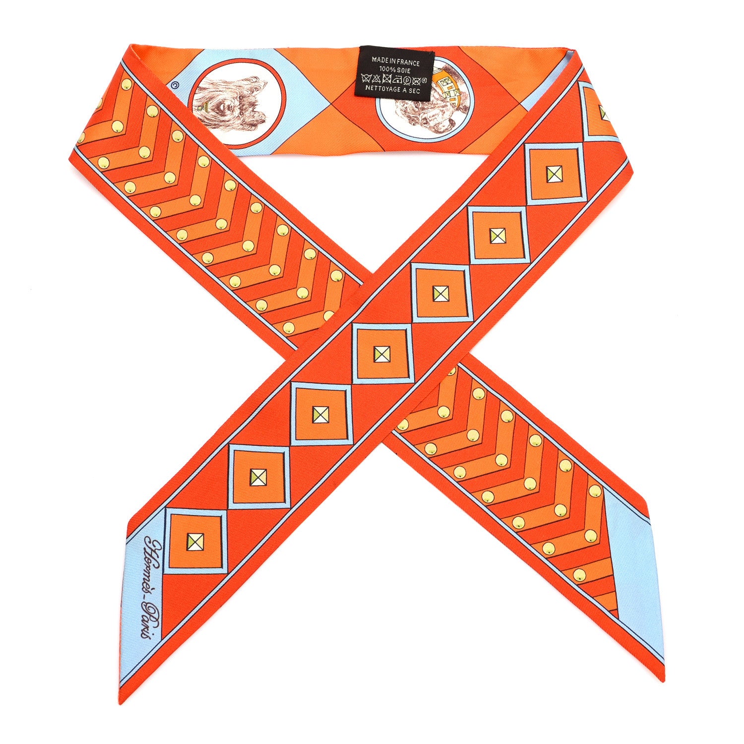 Hermes Silk Colliers et Chiens Twilly Potiron Orange Ciel 1 of 4