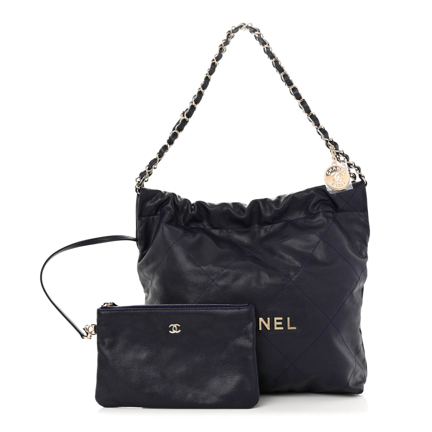 Shiny Caviar Quilted Small Chanel 22 Dark Blue