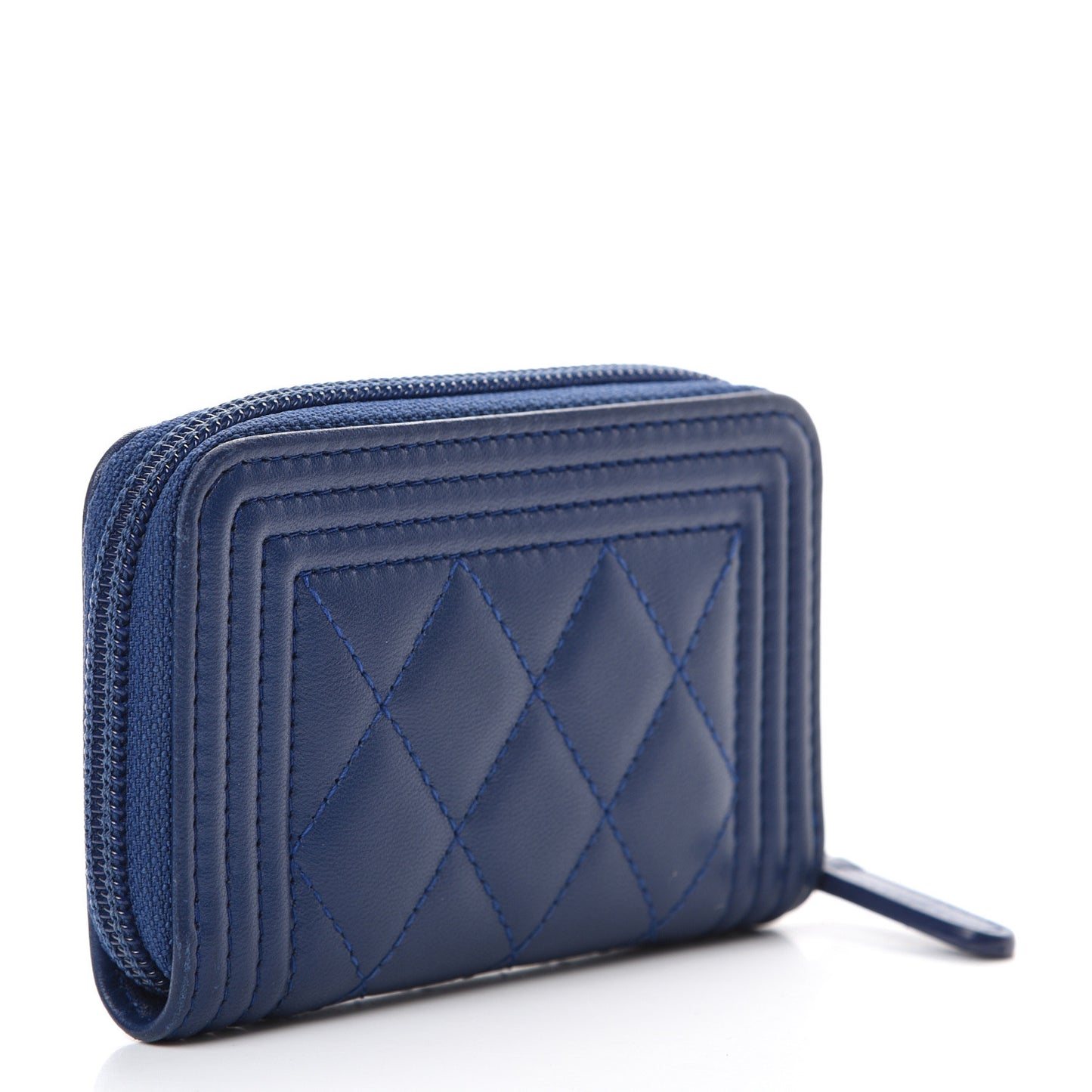 Lambskin Quilted Boy Zip Around Coin Purse Wallet Blue