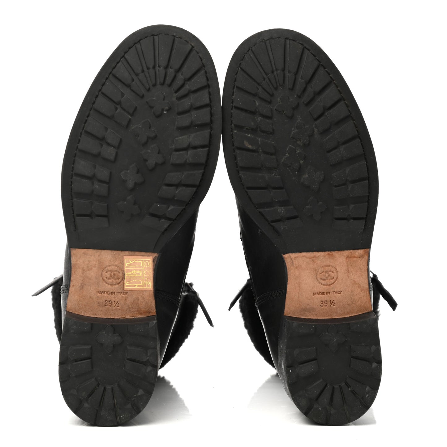 Calfskin Shearling Quilted Cap Toe Combat Boots 39.5 Black