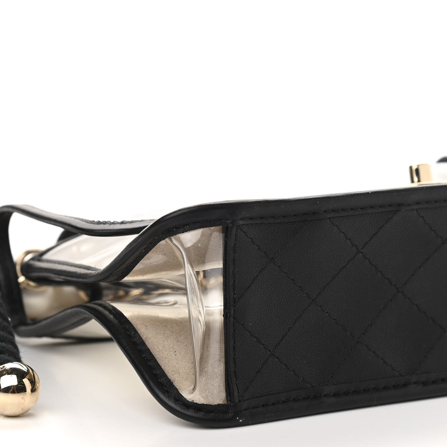 Lambskin PVC Sand By The Sea Flap With Pearl Strap Black