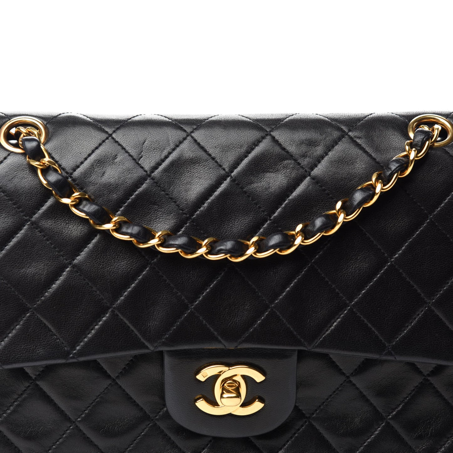 Lambskin Quilted Medium Double Flap Black