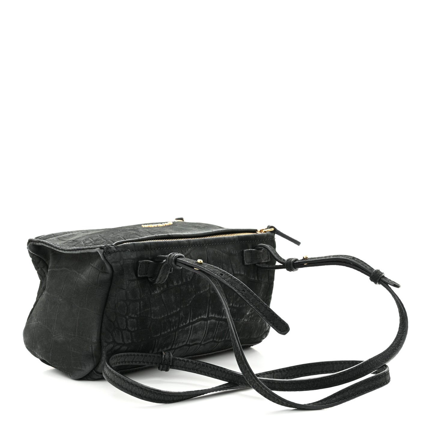 Calfskin Crocodile Embossed Mini Pandora Black