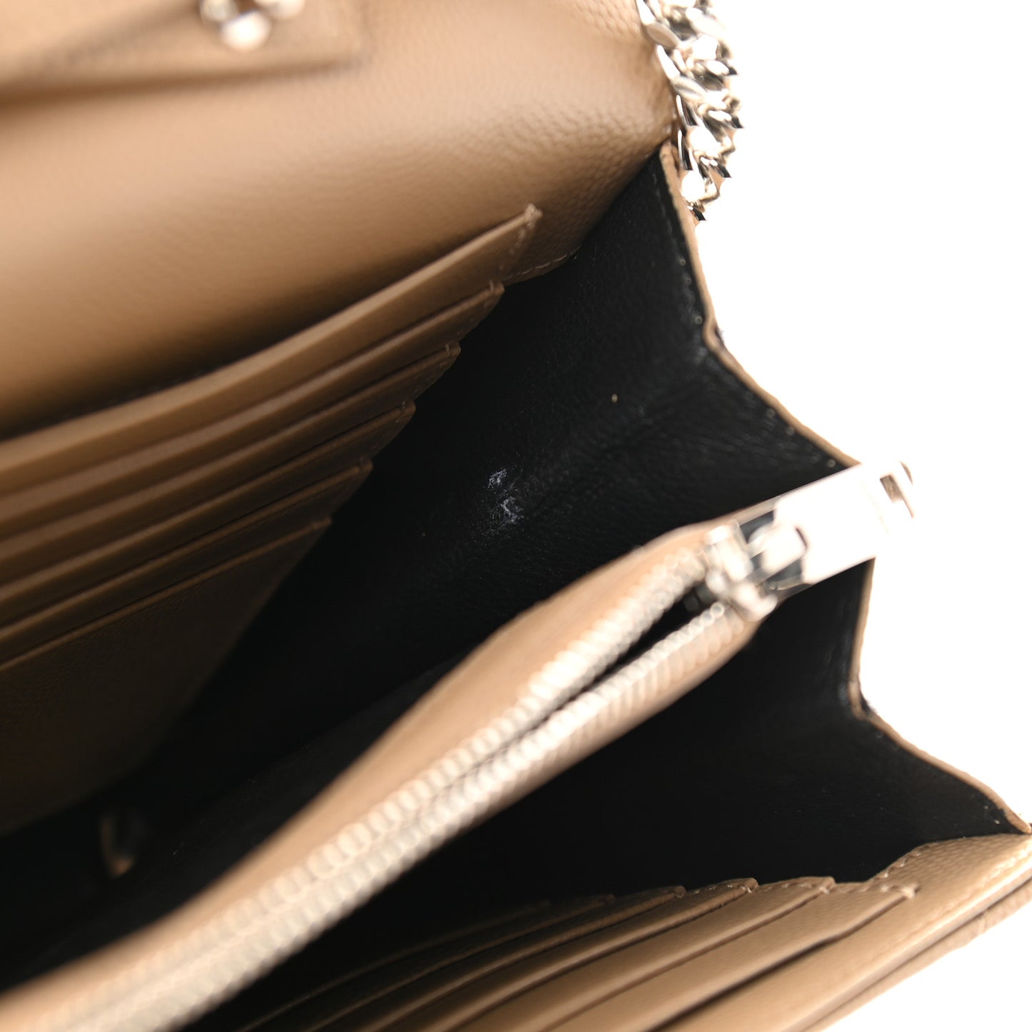 Grain De Poudre Matelasse Chevron Monogram Chain Wallet Nude Powder