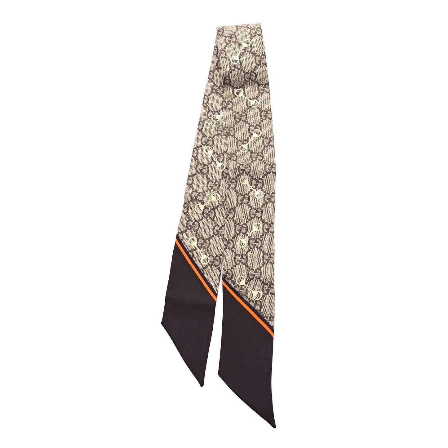 Silk Twill GG Monogram Gold Horsebity Neck Bow Scarf Brown Orange