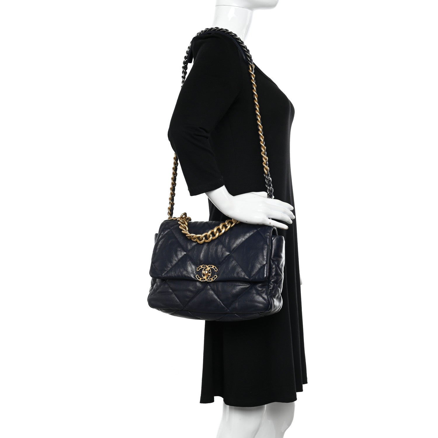 Chanel Lambskin Quilted Large Chanel 19 Flap Navy Blue 2 of 10
