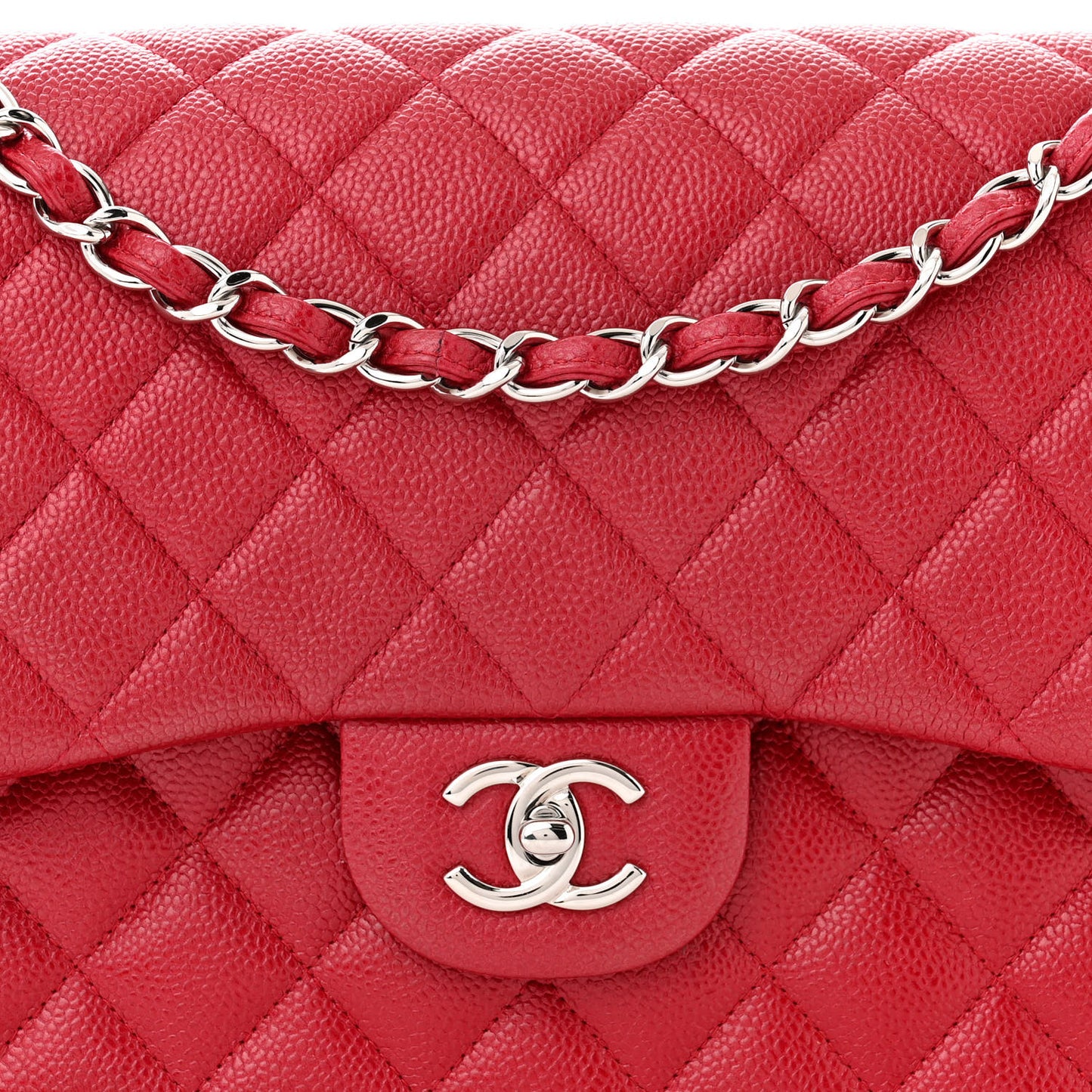 Pearly Caviar Quilted Jumbo Double Flap Dark Pink