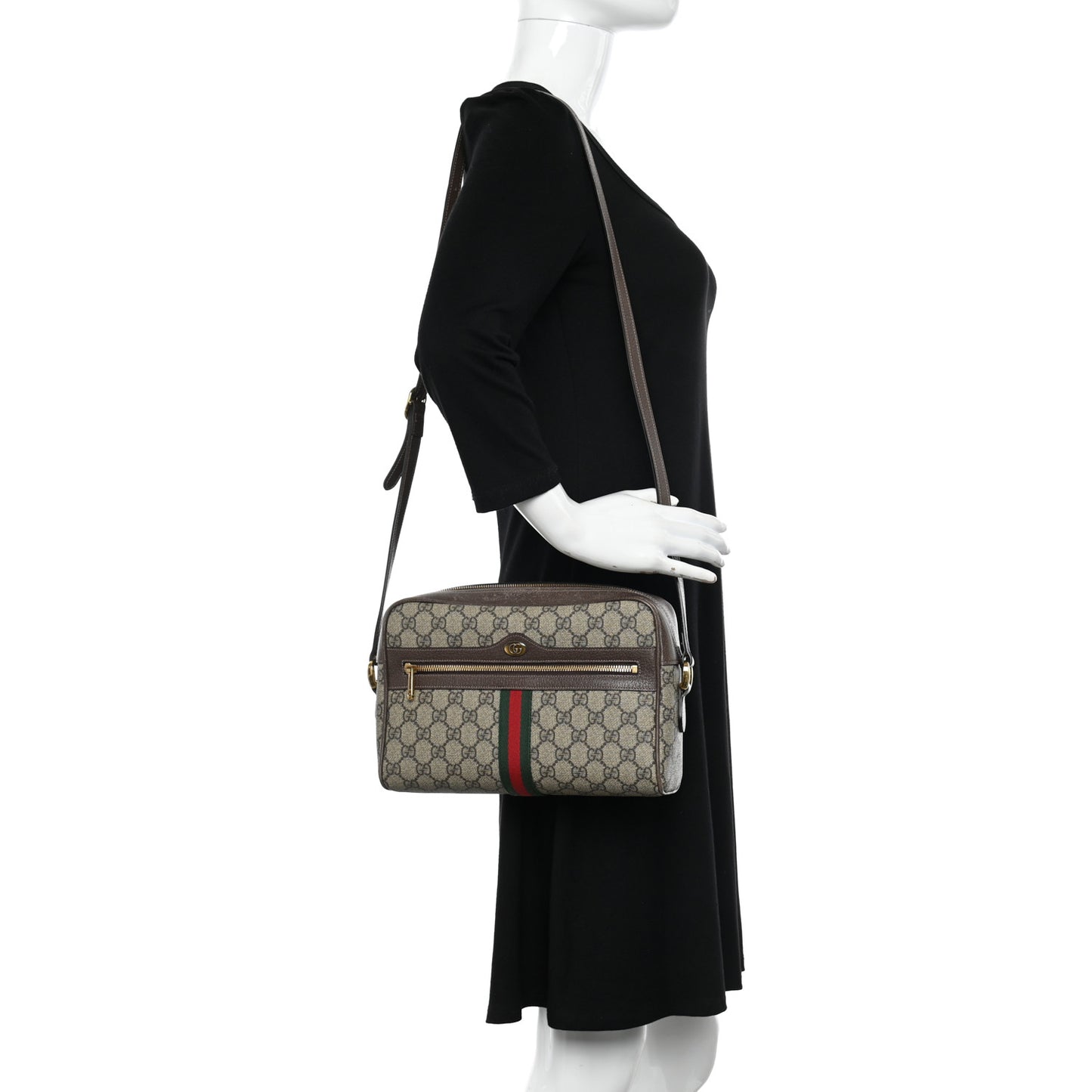GG Supreme Monogram Web Small Ophidia Shoulder Bag Brown