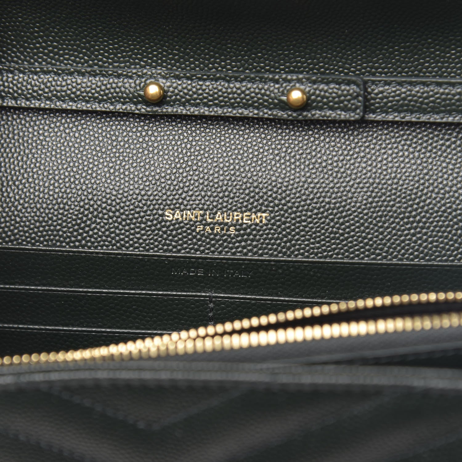 Saint Laurent Grain De Poudre Matelasse Chevron Monogram Chain Wallet Dark Green 6 of 11