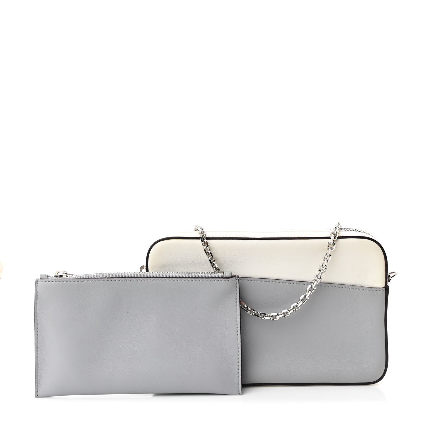 Calfskin Chain Wallet Grey Off White