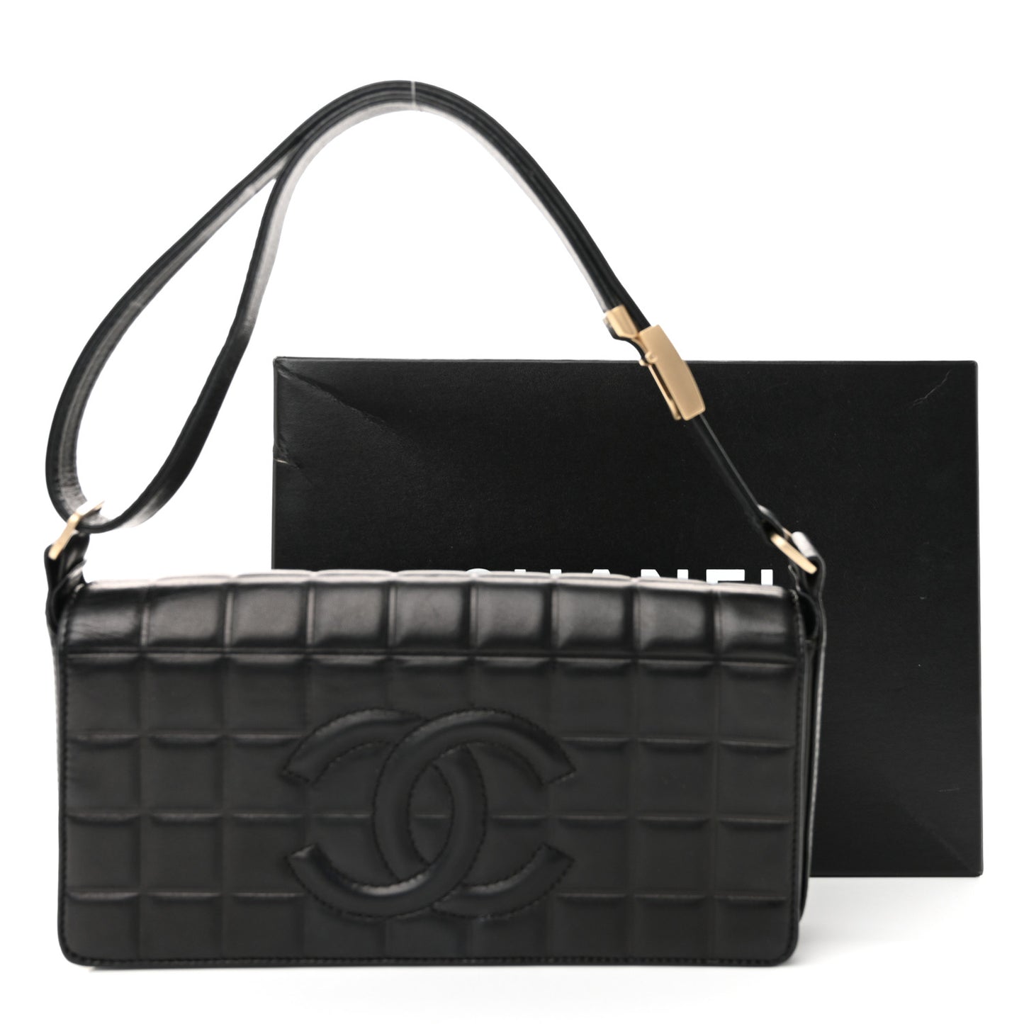 Lambskin Quilted CC Chocolate Bar Flap Black