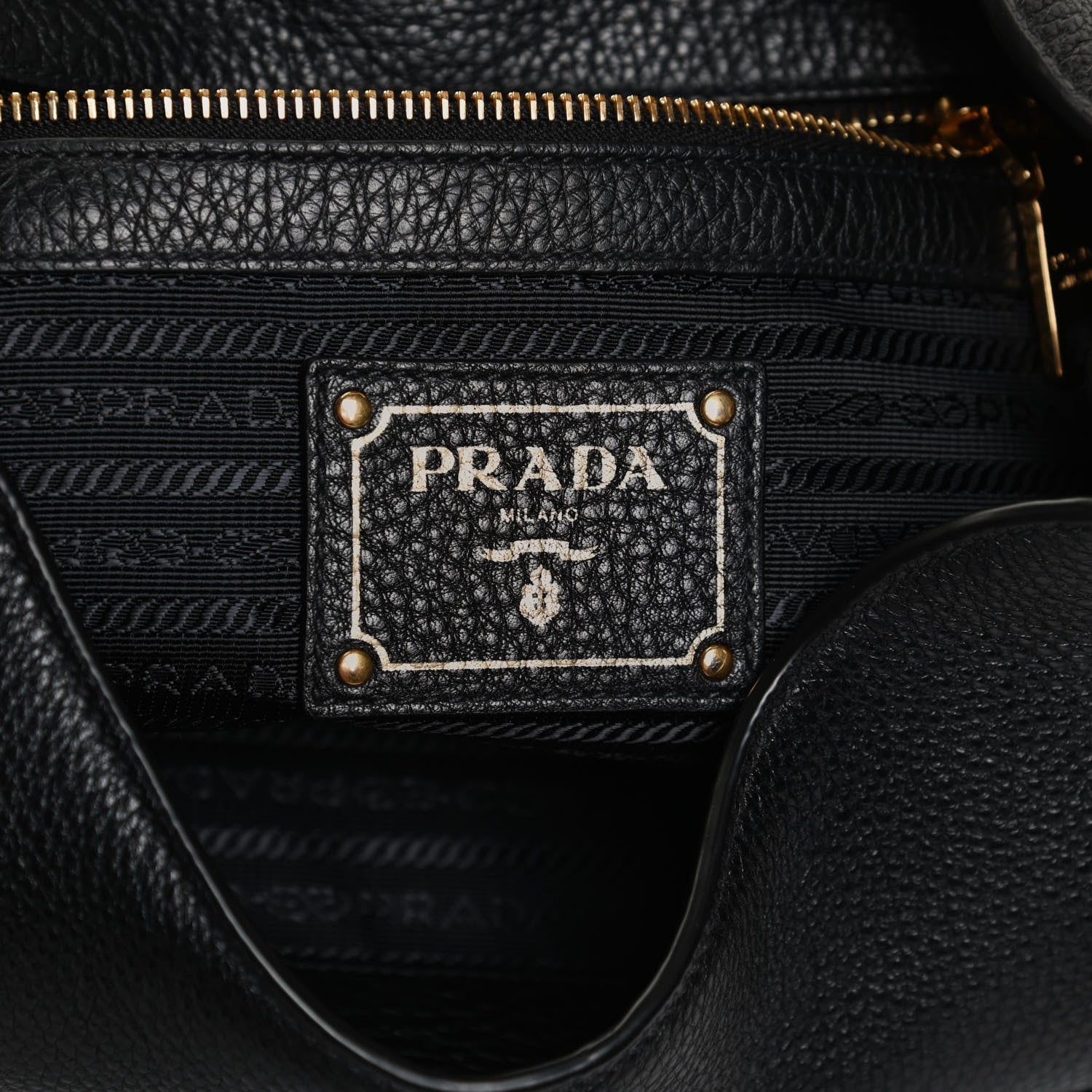 Prada Vitello Phenix Embossed Logo Hobo Black 5 of 12