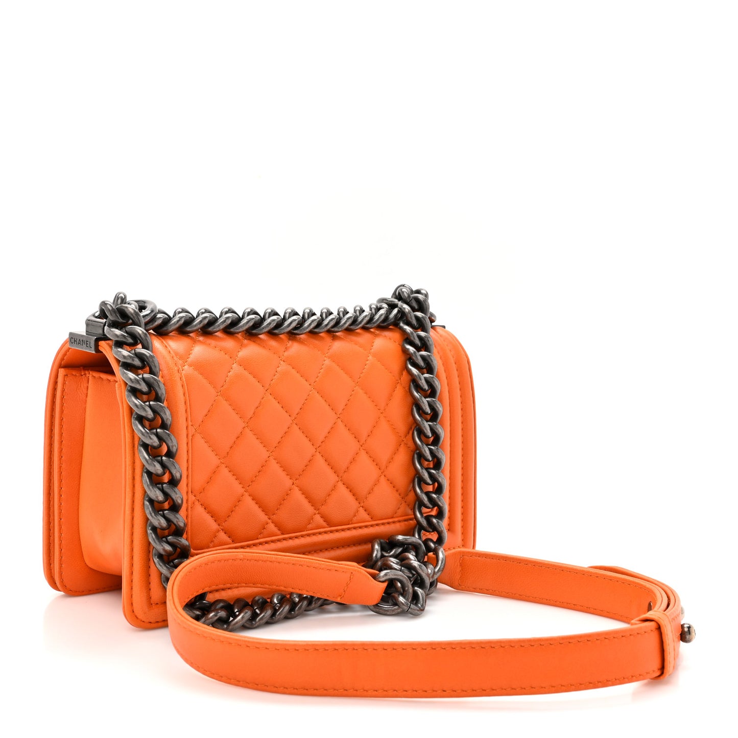 Lambskin Quilted Small Boy Flap Orange