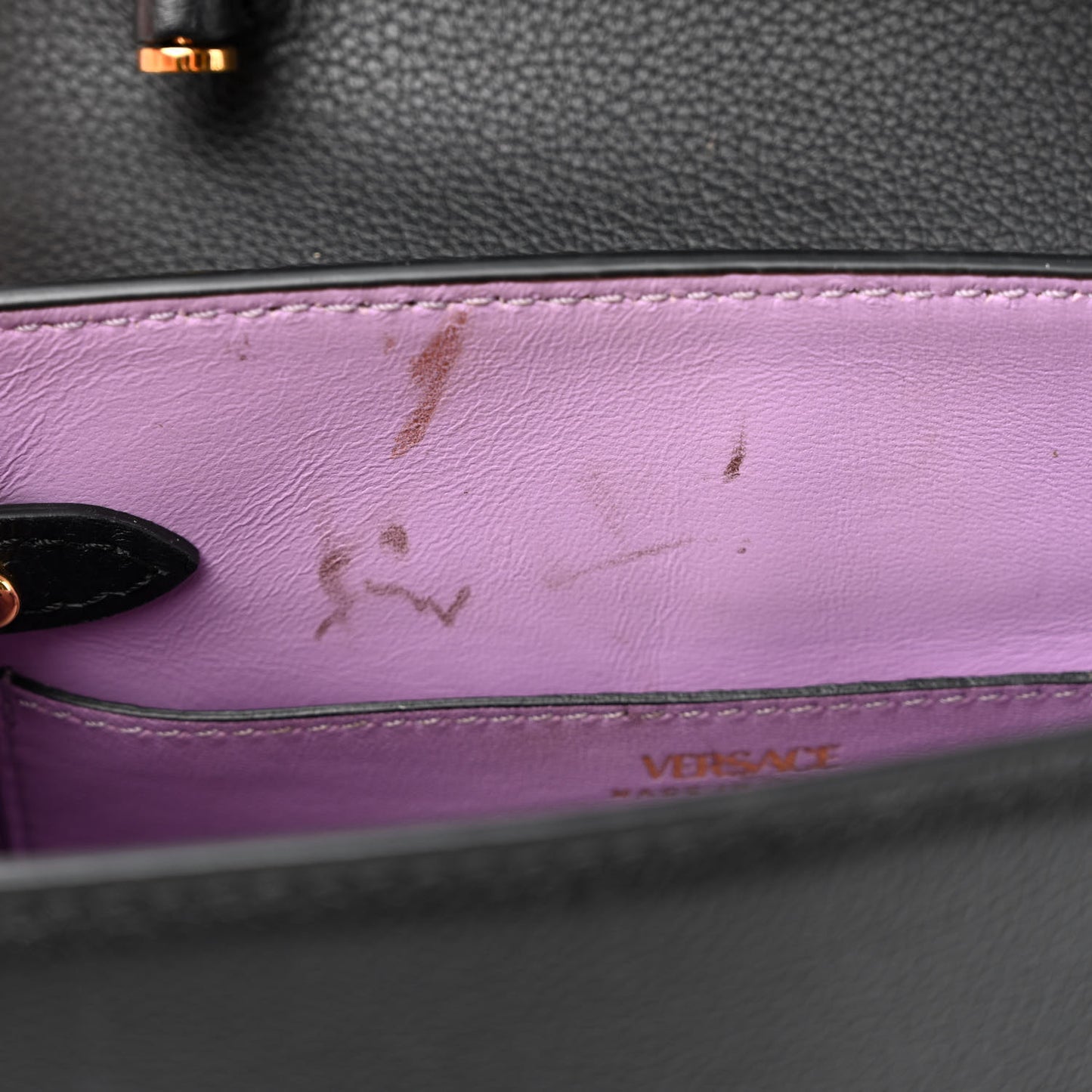 Grained Calfskin Small La Medusa Top Handle Bag Black Lilac