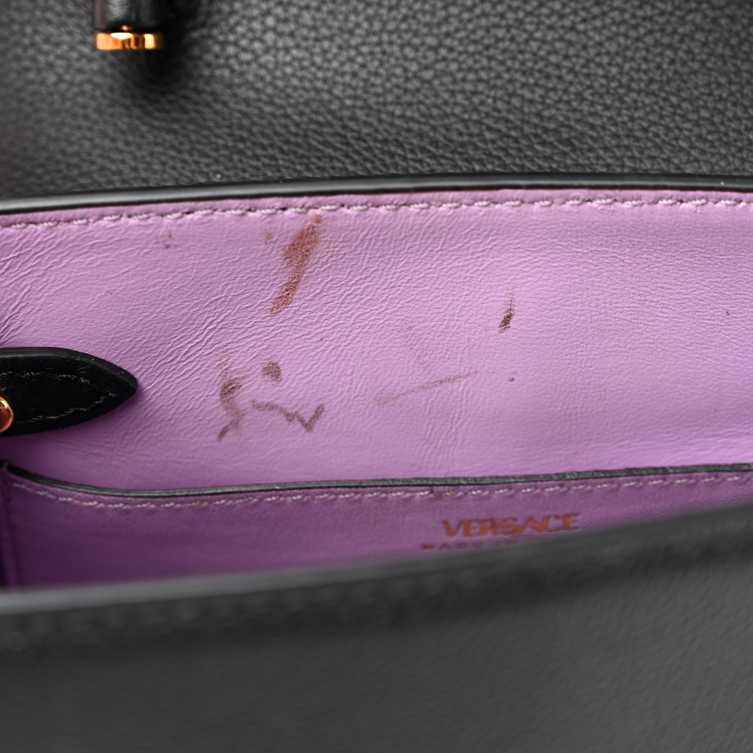 Versace Grained Calfskin Small La Medusa Top Handle Bag Black Lilac 11 of 13
