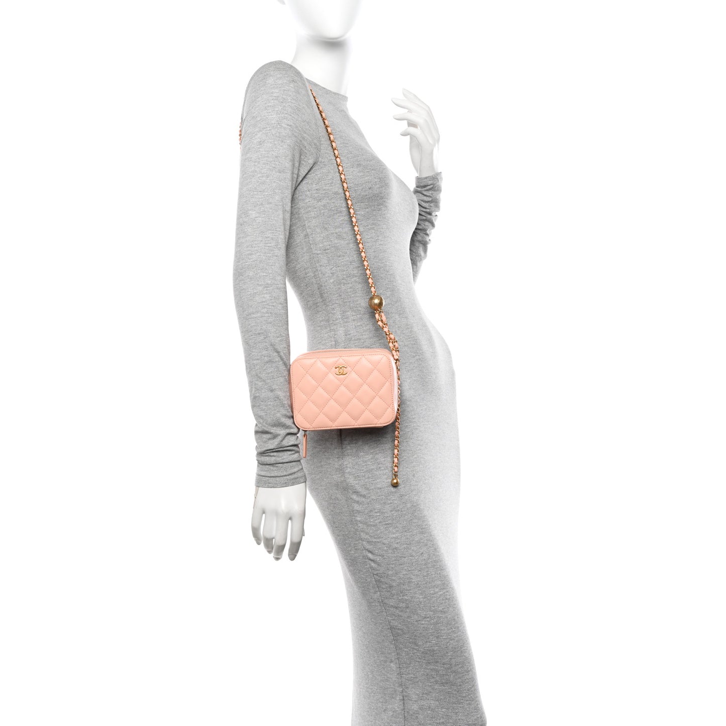 Lambskin Quilted CC Pearl Crush Camera Case Light Pink