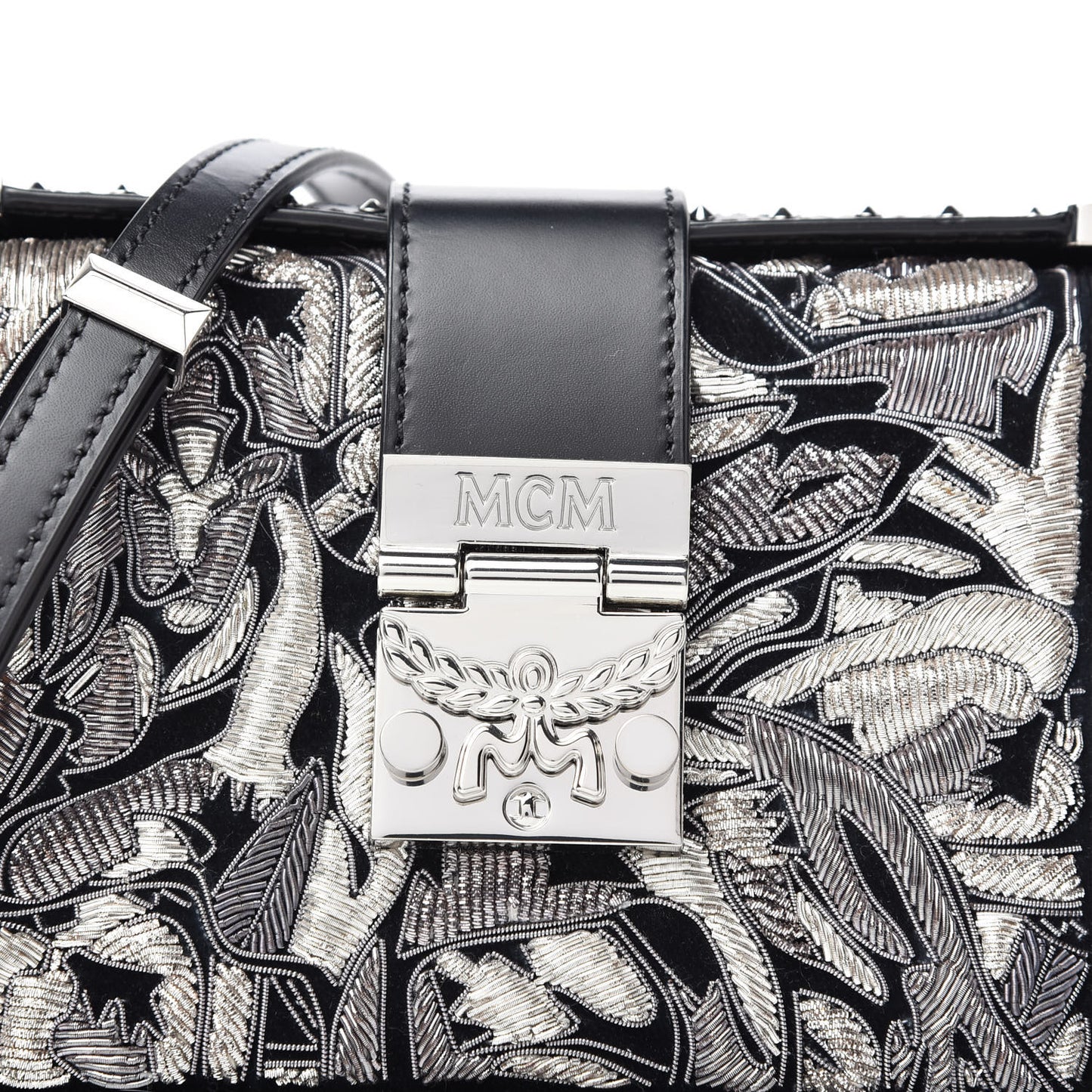 Brocade Embroidered Velvet Calfskin Mini Mitte Crossbody Black