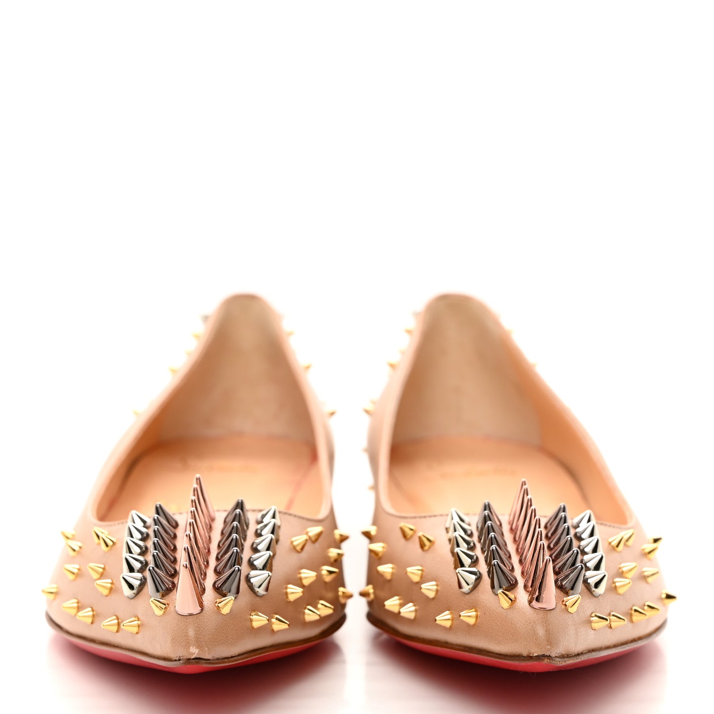 CHRISTIAN LOUBOUTIN Nappa Goldoflat Spikes Flats 37 Nude