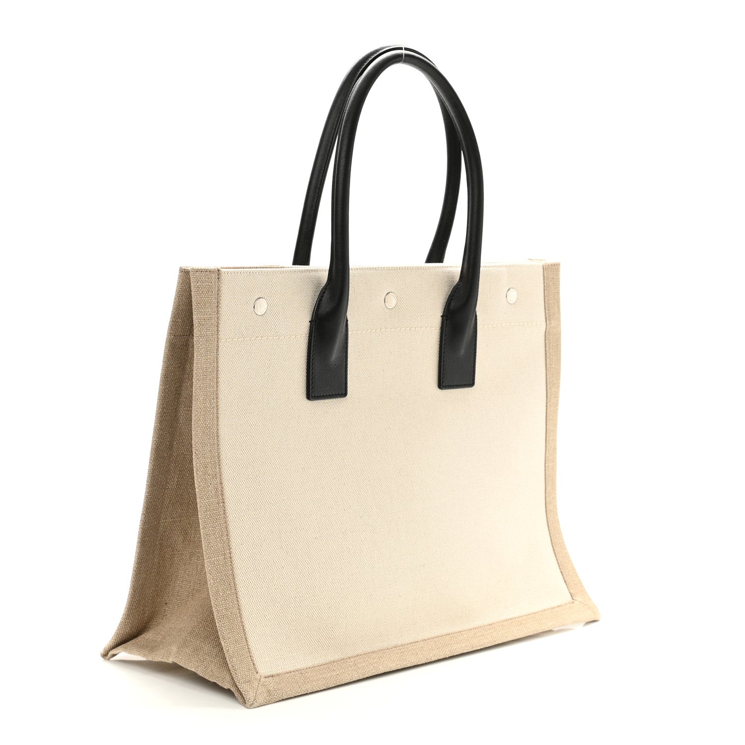 Saint Laurent Linen Calfskin Small Rive Gauche Tote Greggio Natural 3 of 10