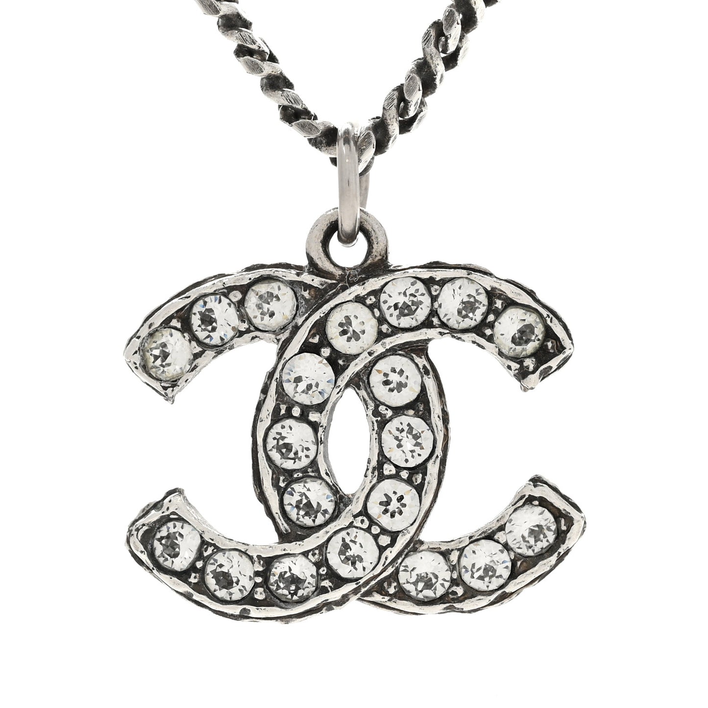 Ruthenium Crystal Pearl CC Pendant Necklace Silver