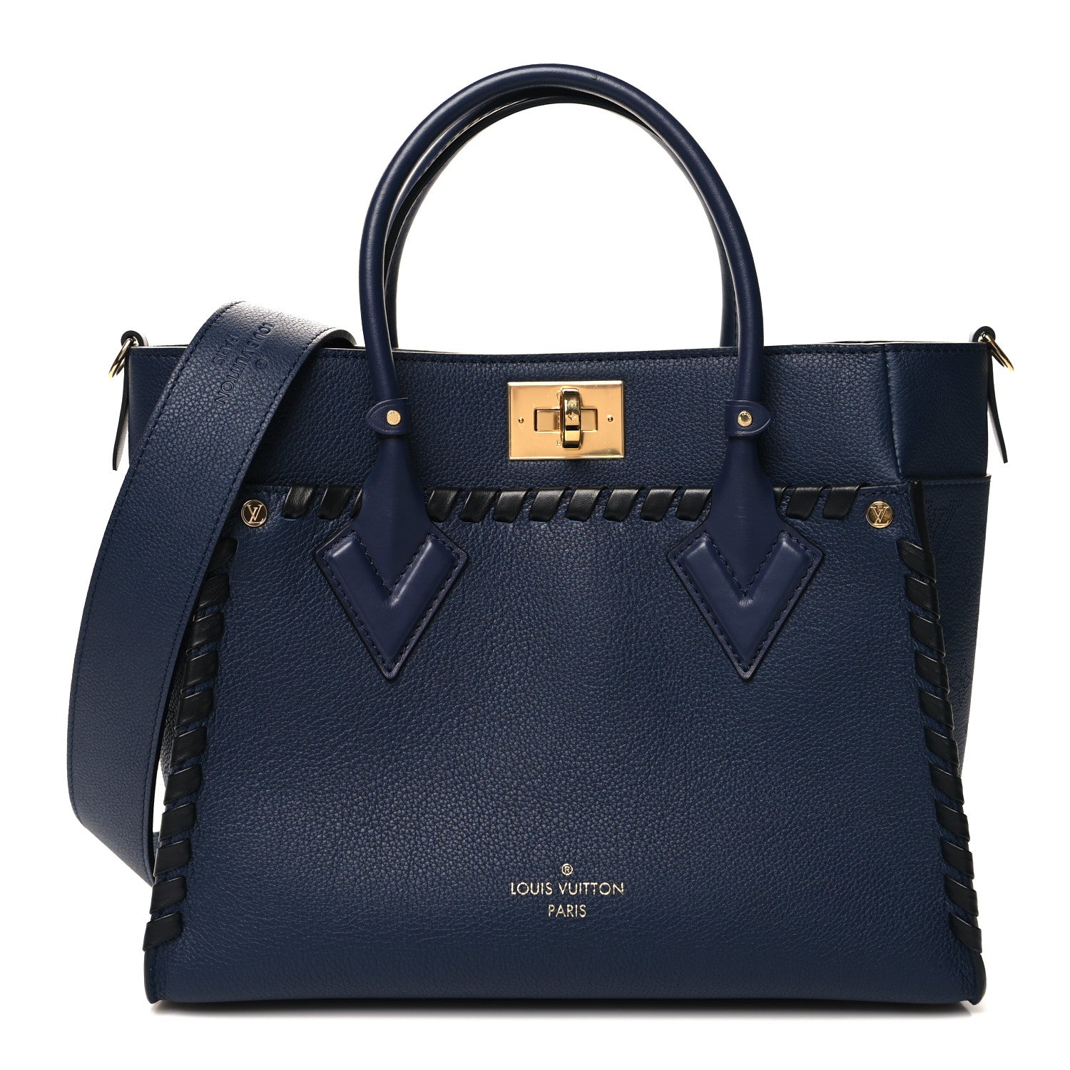 Louis Vuitton Calfskin Mahina Braided On My Side MM Navy Blue