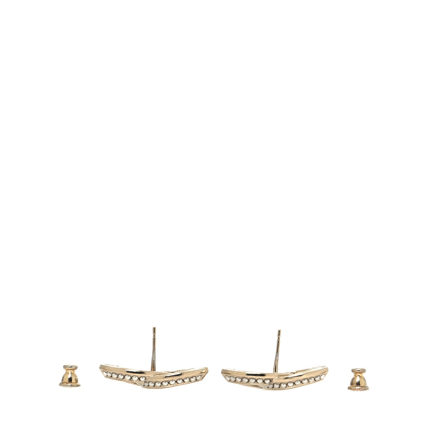 Crystal Pearl Chain Mania CC Earrings Gold