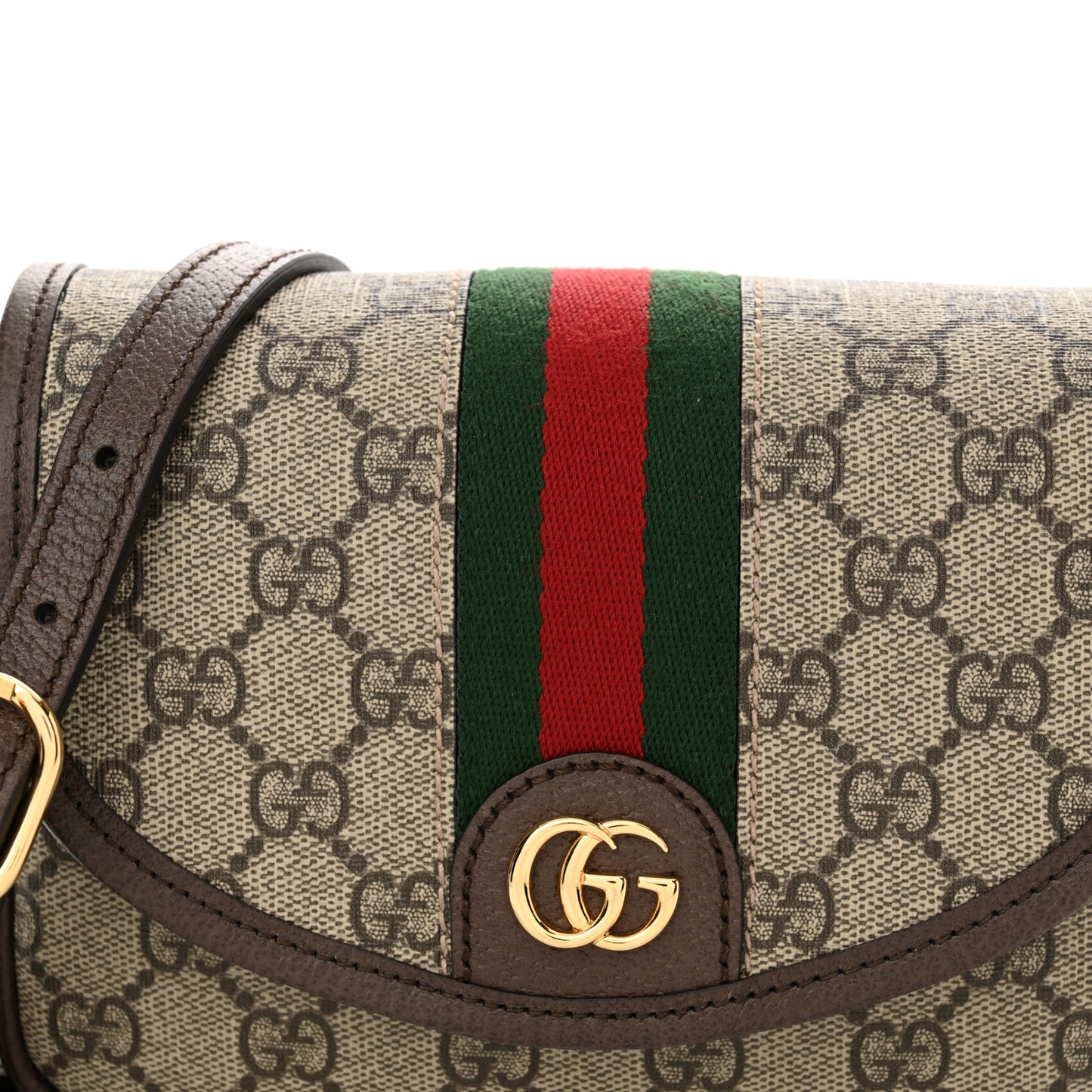 GG Supreme Monogram Textured Dollar Calfskin Mini Ophidia Flap Shoulder Bag Beige Ebony New Acero