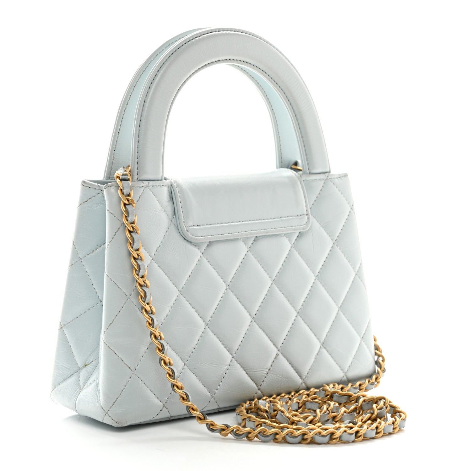 Chanel Shiny Aged Calfskin Quilted Nano Kelly Shopper Light Blue 3 of 11