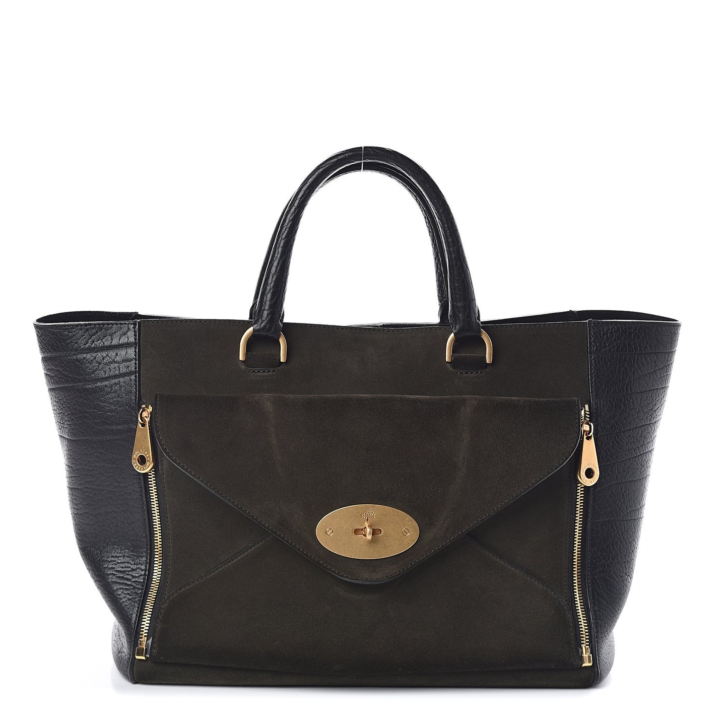Silky Calf Nubuck Medium Willow Tote Black Dark Green