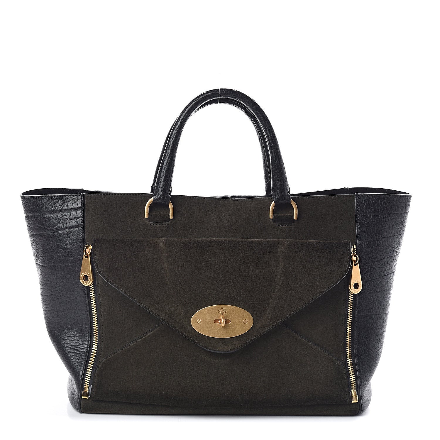 Mulberry Silky Calf Nubuck Medium Willow Tote Black Dark Green 1 of 9