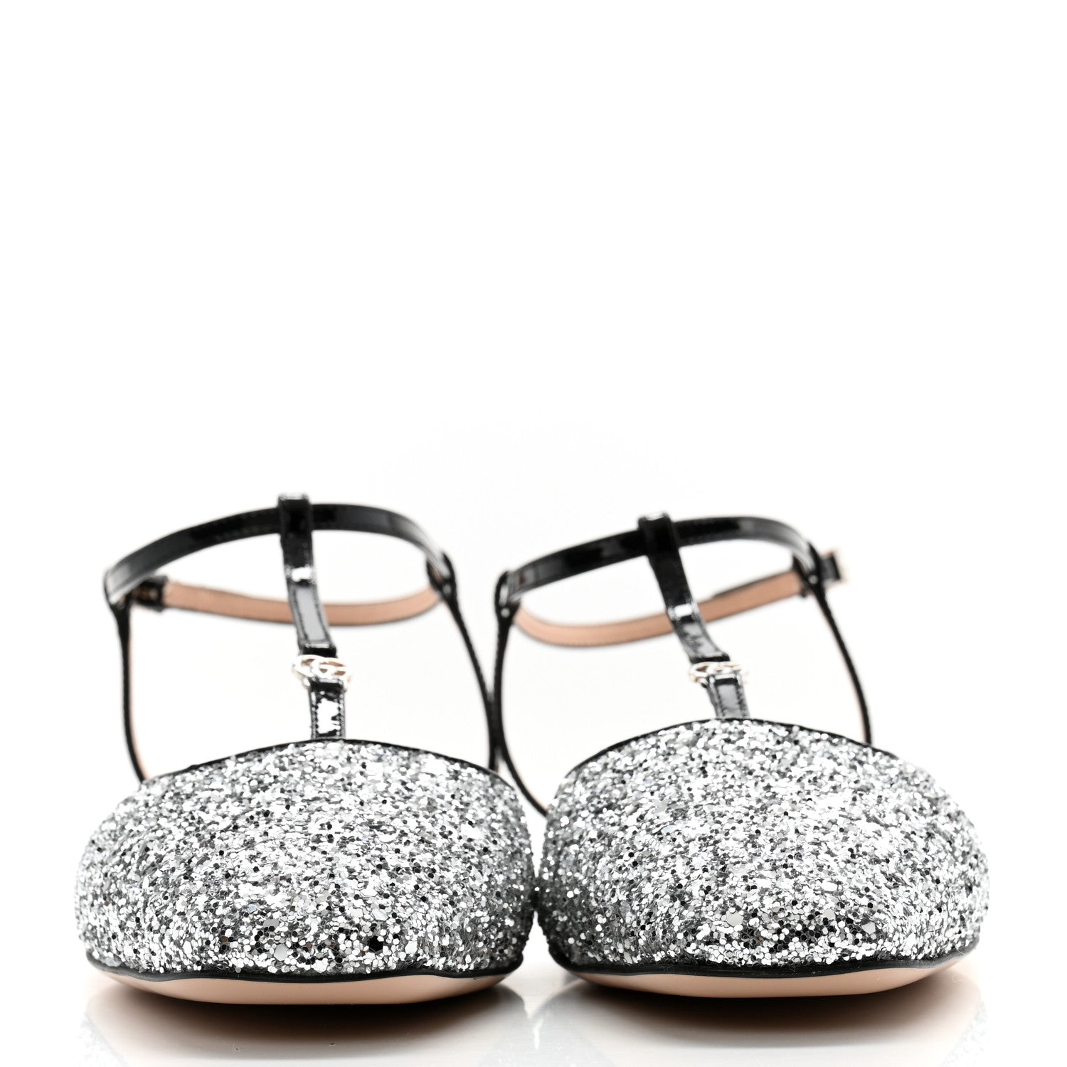 Gucci Vernice Glitter Double G Ballet Flat 40 Black Silver 2 of 10