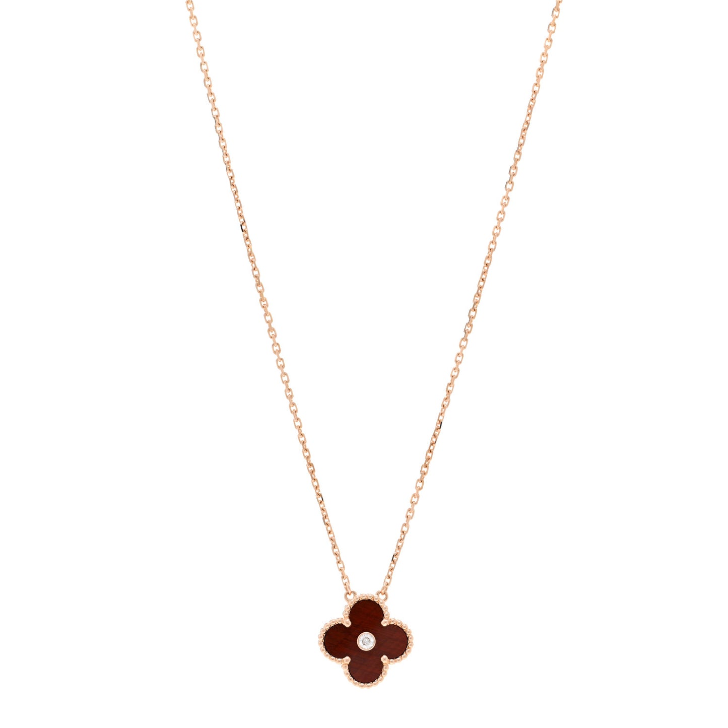 18K Rose Gold Diamond Bulls Eye Vintage Alhambra Pendant Necklace