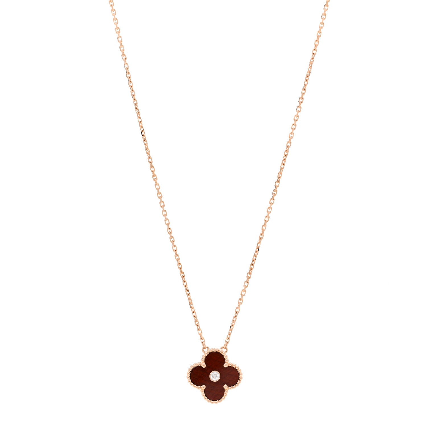 Van Cleef & Arpels 18K Rose Gold Diamond Bulls Eye Vintage Alhambra Pendant Necklace 1 of 5